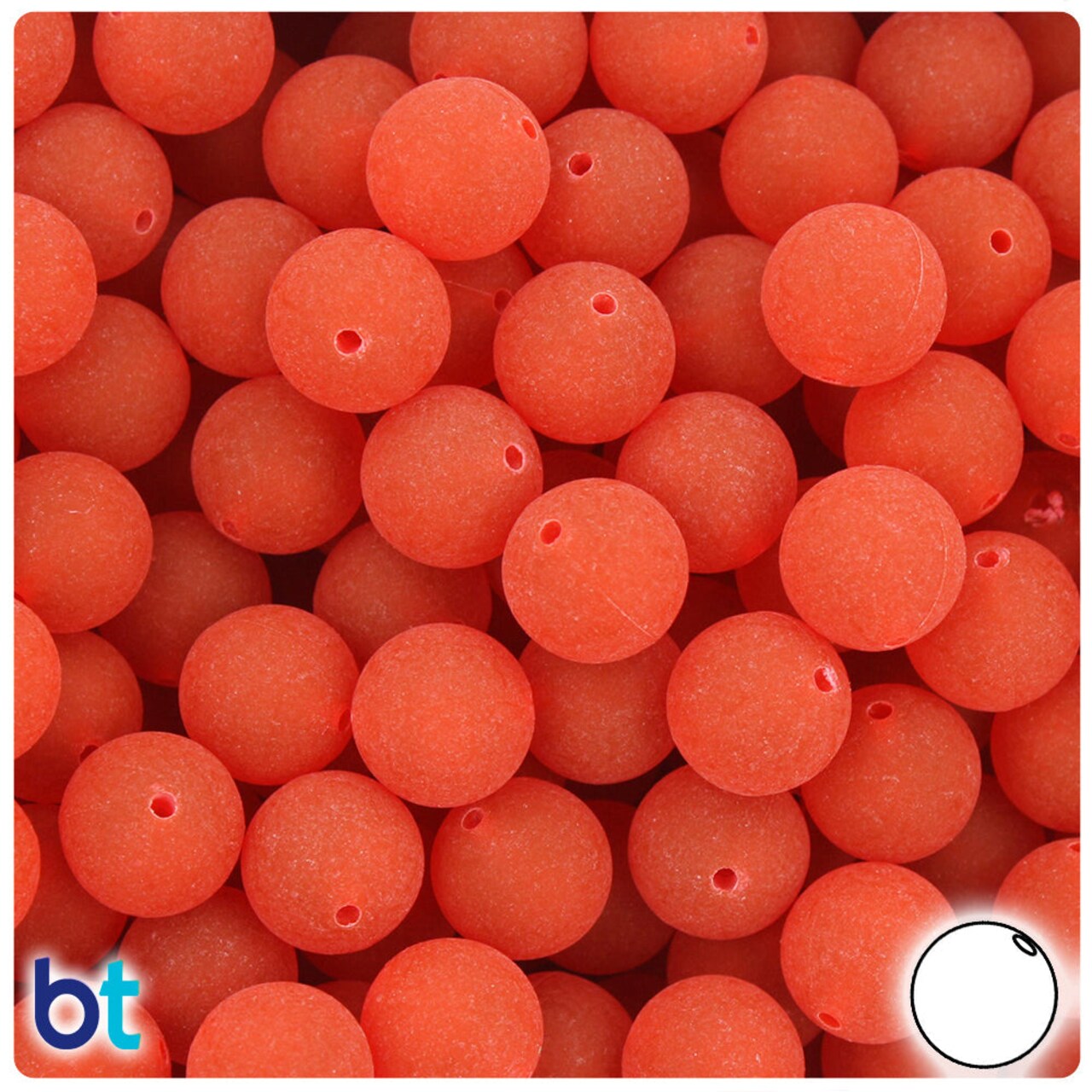 BeadTin Fire Red Frosted 12mm Round Plastic Craft Beads (60pcs)